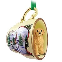 Golden Retriever Tea Cup Snowman Holiday Ornament