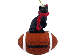 Black Shorthaired Tabby Cat Football Ornament